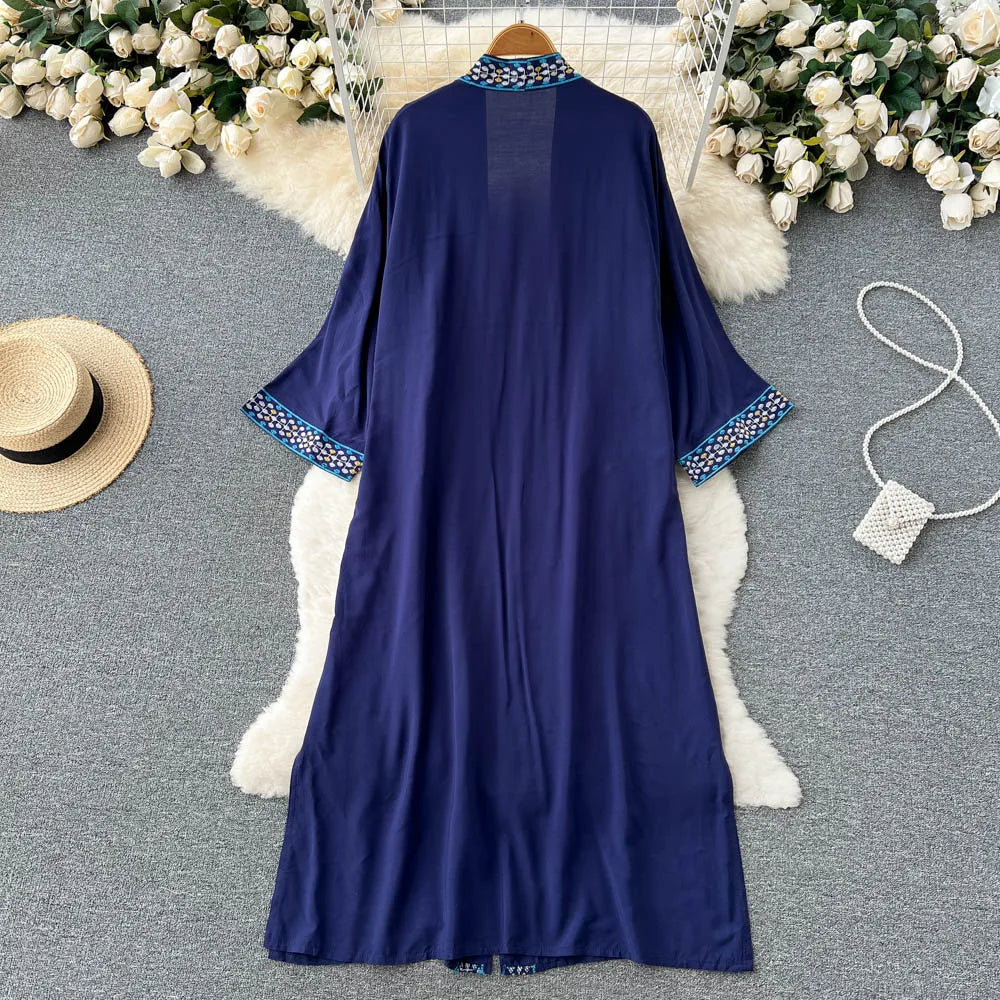 Retro Embroidery Sun Protection Shirt  Chiffon Long Streetwear