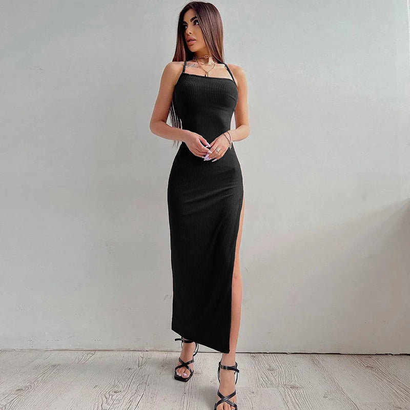 Backless Halter Neck Split Bandage Bodycon Dress