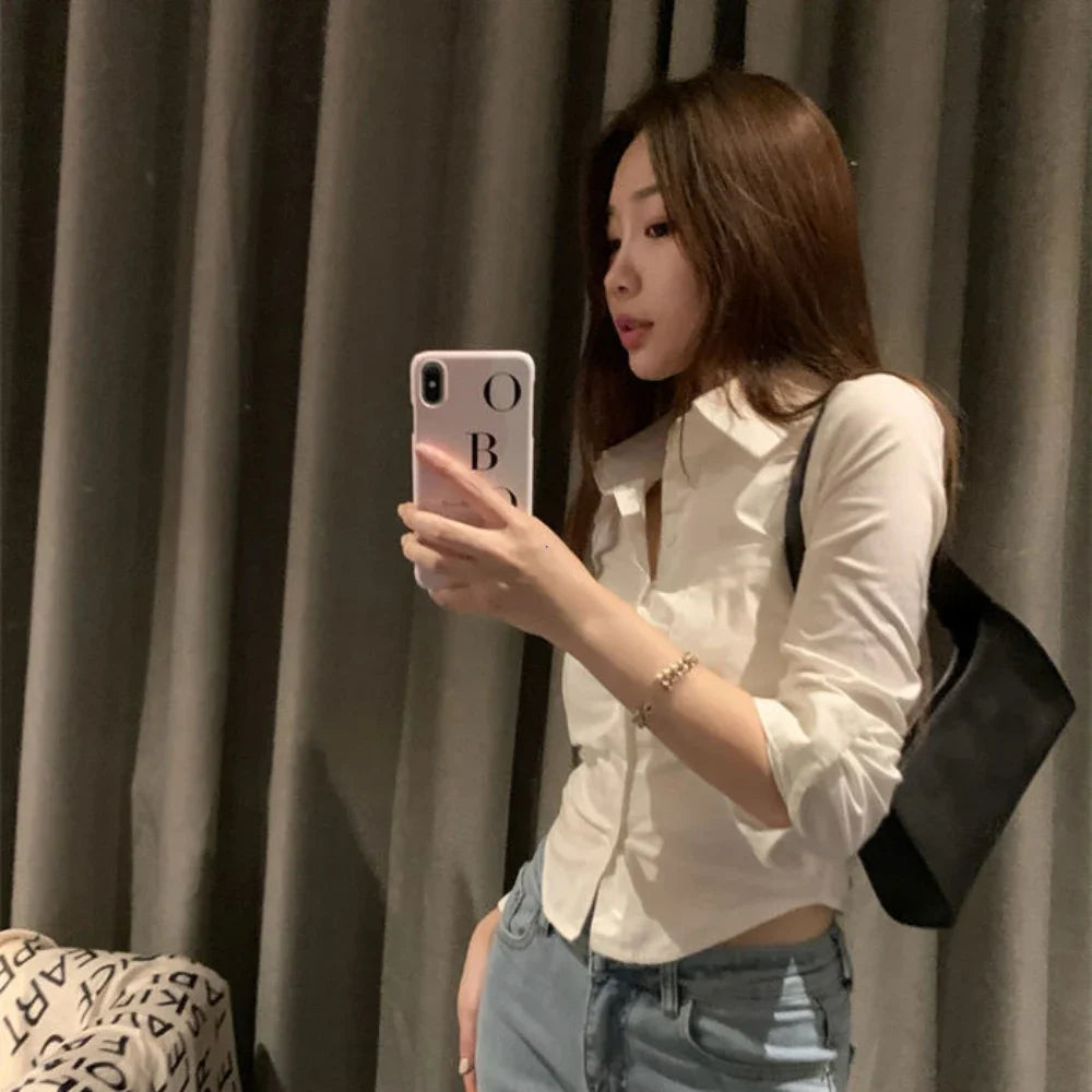 Shirts Women Folds Slim Fit Crop Tops Daily Design