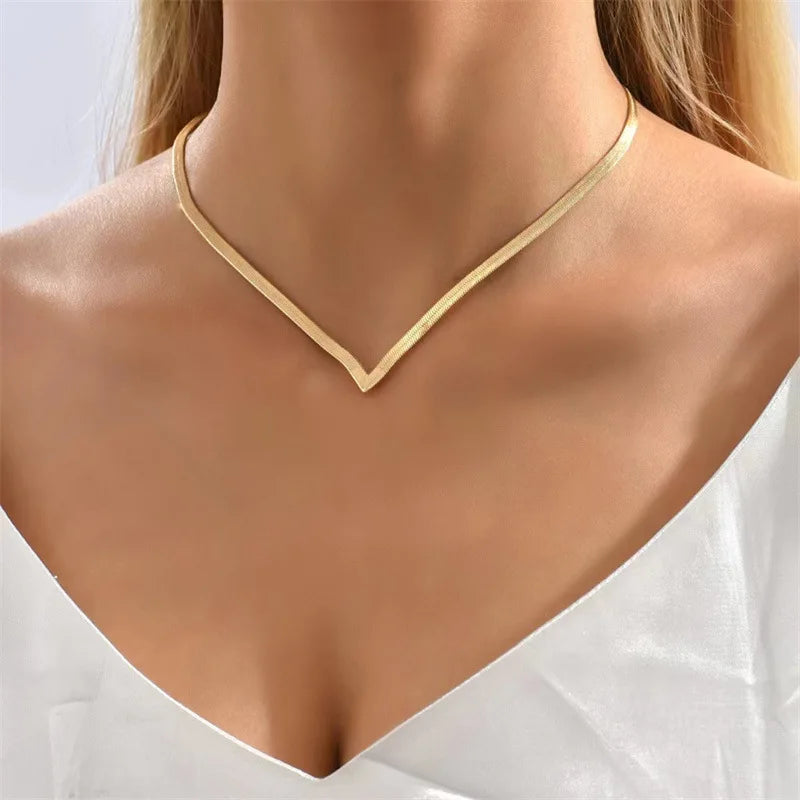 Simple Creative V-shaped Necklace For Women Flat Snake Chain Choker