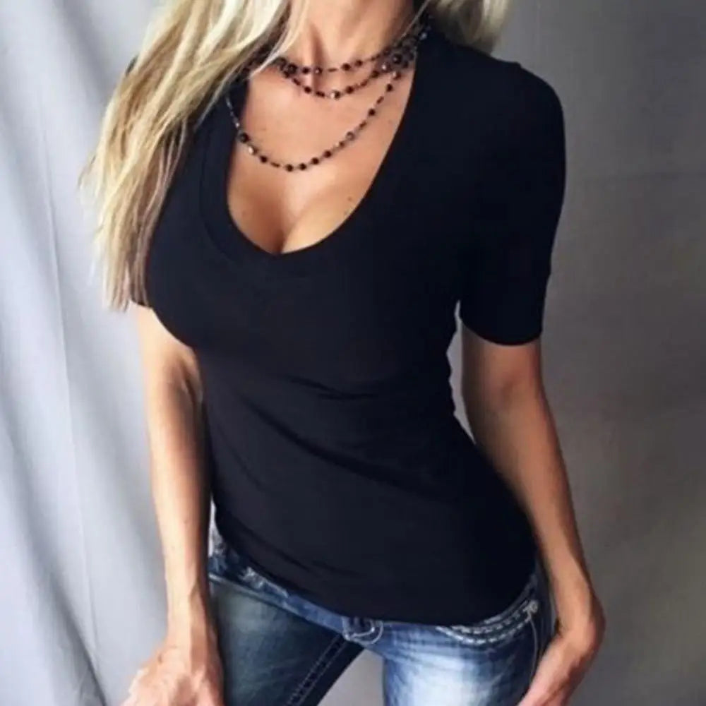 Slim Fit Plus Size T-Shirt Women Top Solid Color Short Sleeve