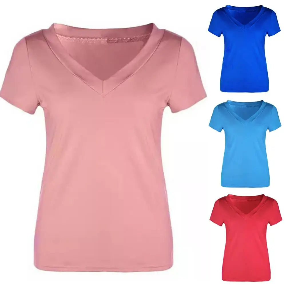 Slim Fit Plus Size T-Shirt Women Top Solid Color Short Sleeve