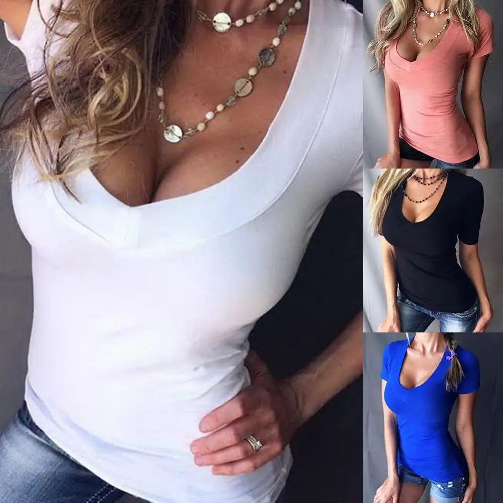 Slim Fit Plus Size T-Shirt Women Top Solid Color Short Sleeve