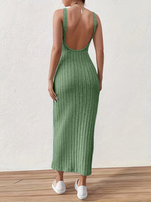 Summer Solid Backless Tank mid-length knitted sleeveless dress