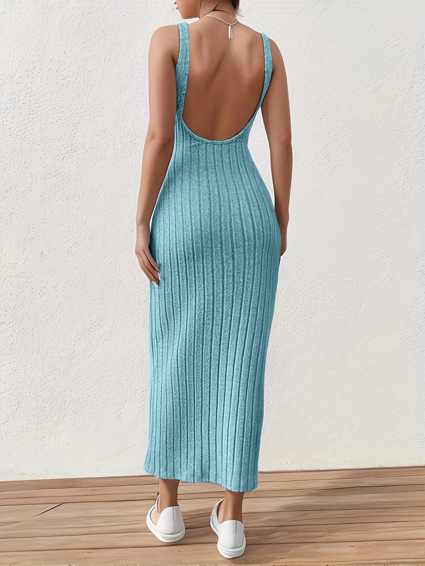 Summer Solid Backless Tank mid-length knitted sleeveless dress