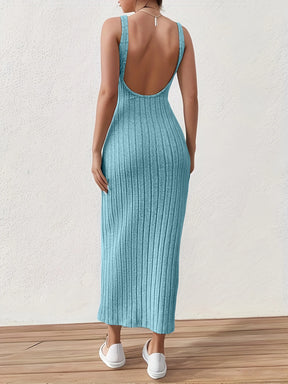 Summer Solid Backless Tank mid-length knitted sleeveless dress