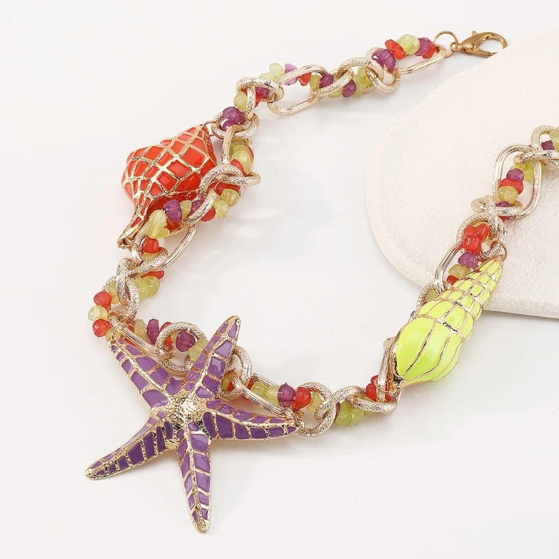 Starfish Shell Charm Choker Necklace