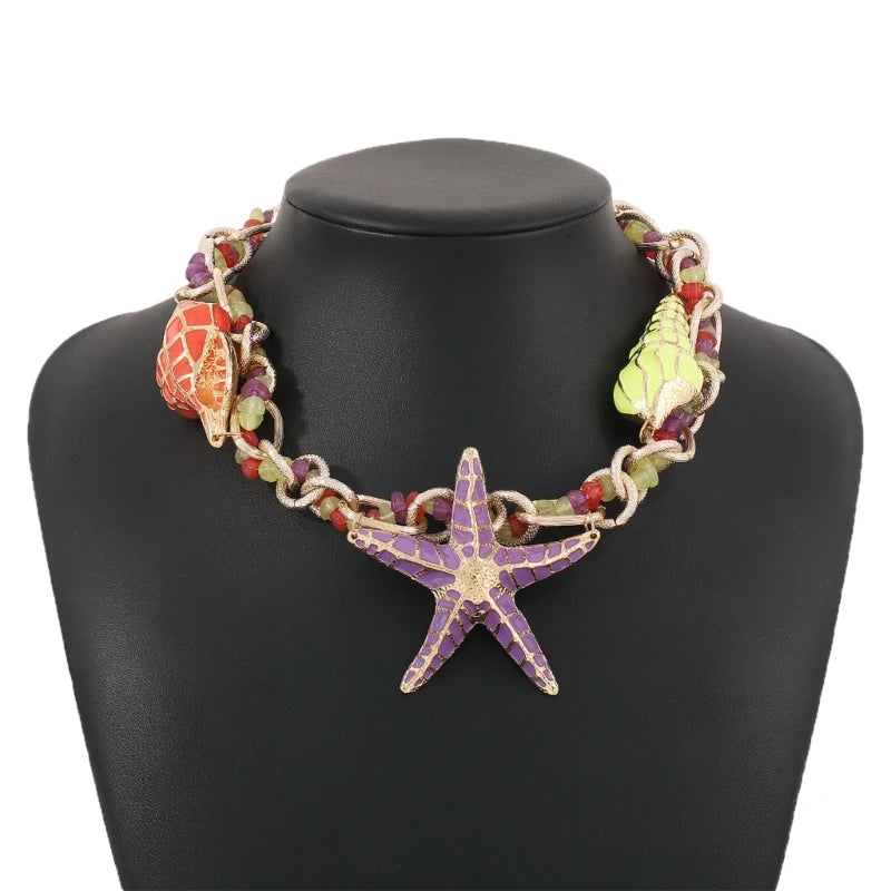 Starfish Shell Charm Choker Necklace