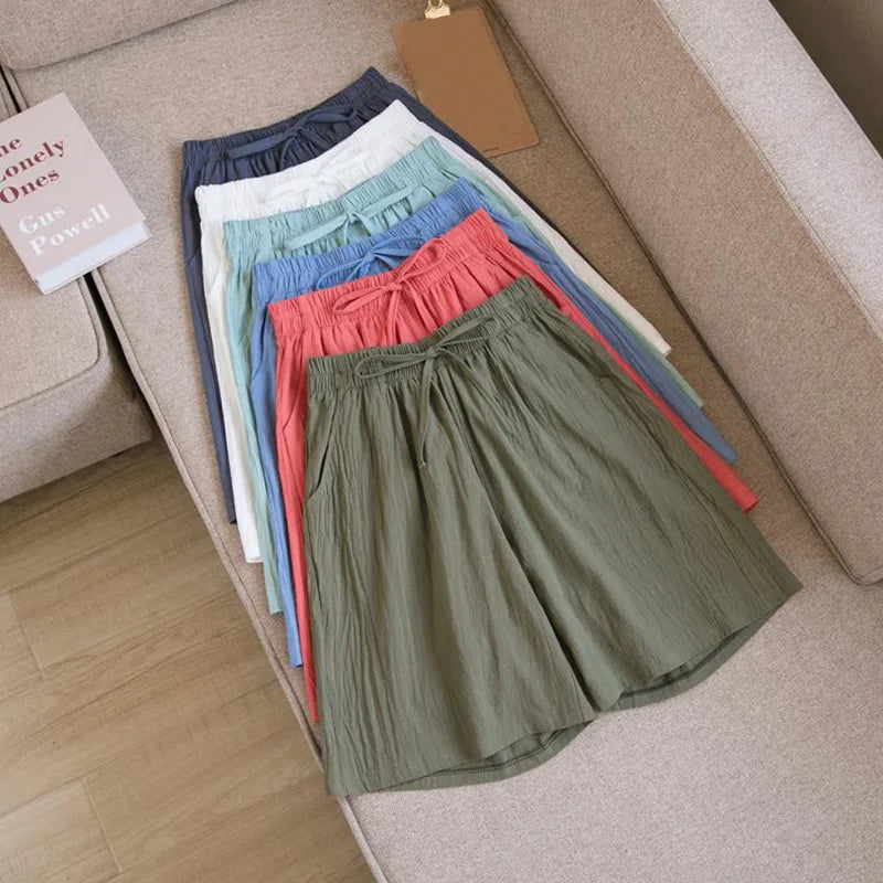 Summer Cotton Linen Loose Women's Shorts Casual Straight Short Pants Harajuku