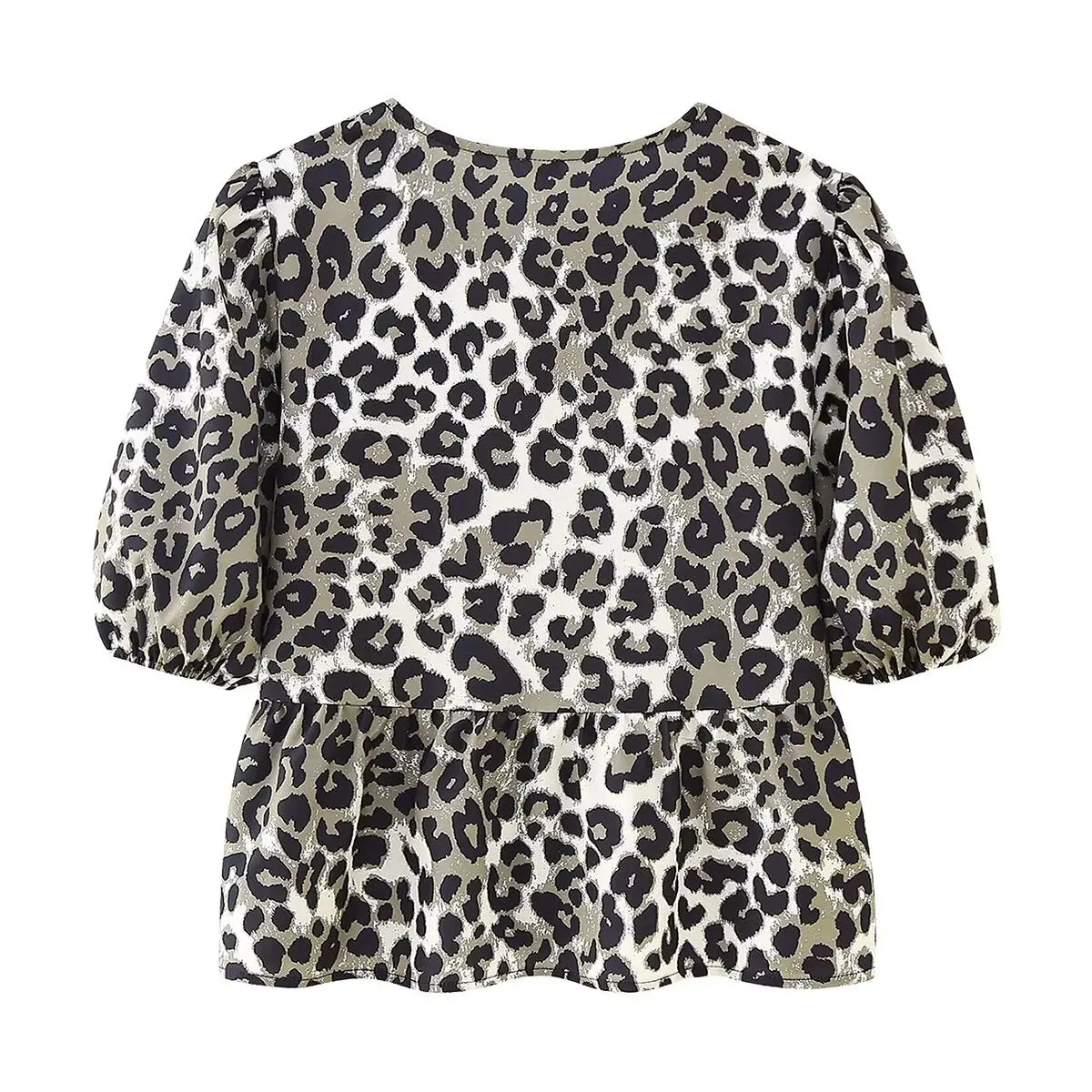 Leopard Blouse Puff Sleeve Crop Top Women's Summer Clothing