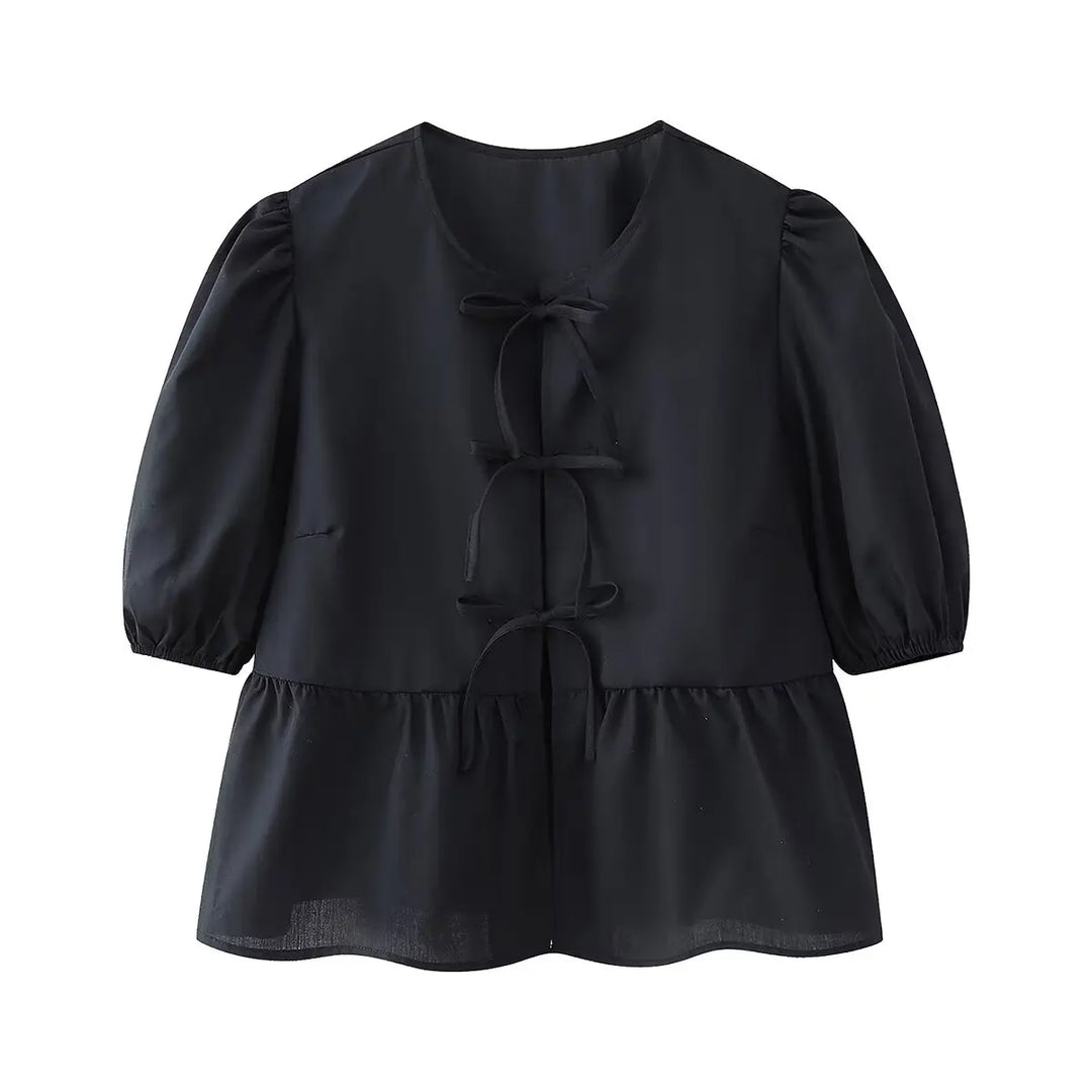 Leopard Blouse Puff Sleeve Crop Top Women's Summer Clothing