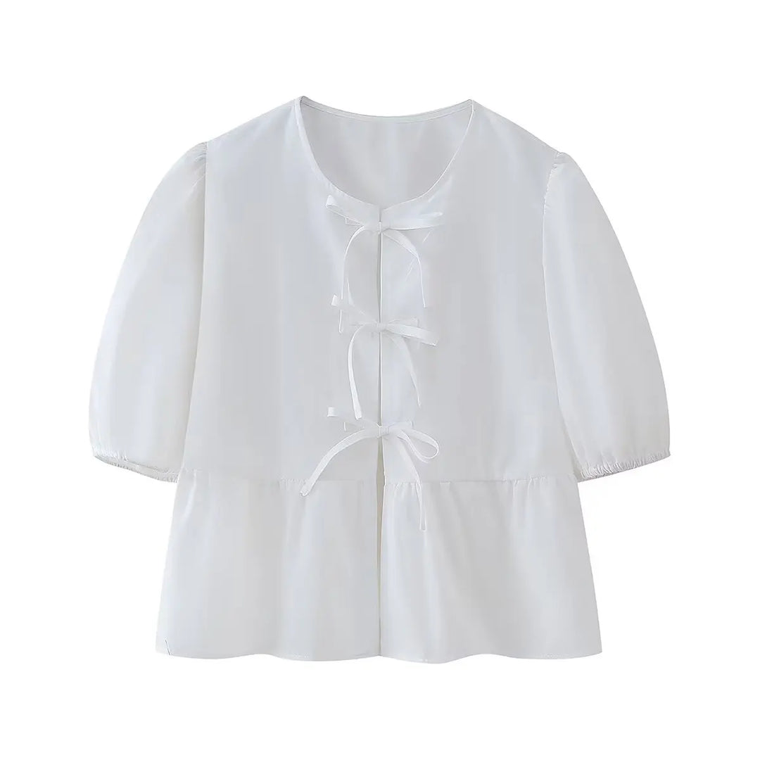 Leopard Blouse Puff Sleeve Crop Top Women's Summer Clothing