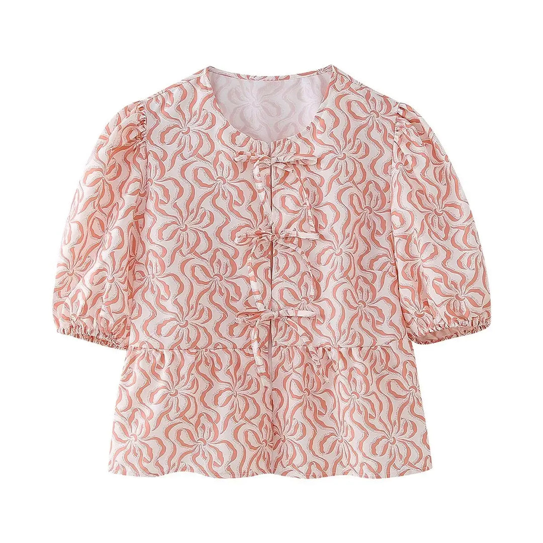 Leopard Blouse Puff Sleeve Crop Top Women's Summer Clothing