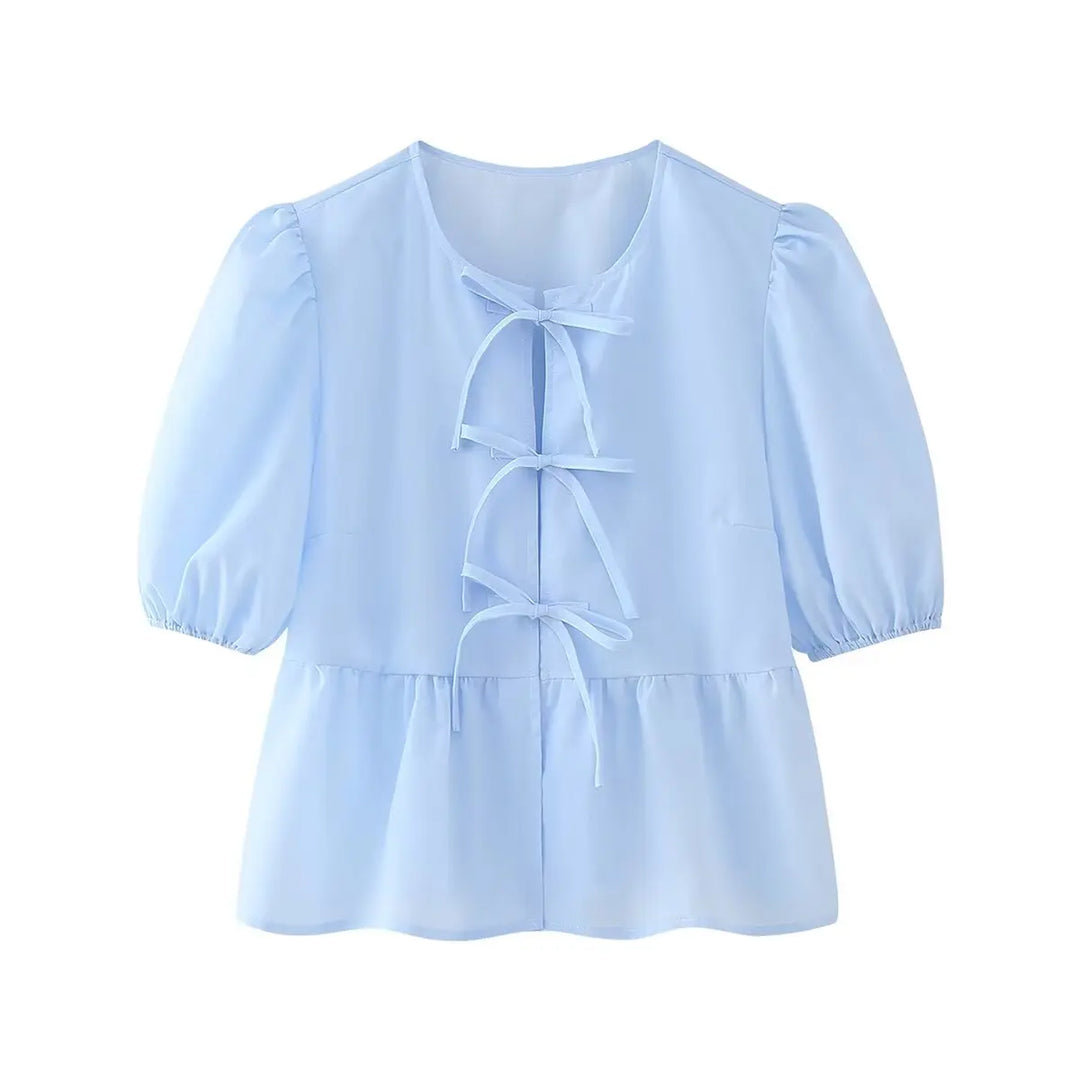 Leopard Blouse Puff Sleeve Crop Top Women's Summer Clothing