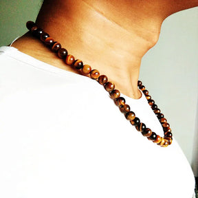 black bead necklace Yellow Tiger Eye Choker Rock Beads Necklace