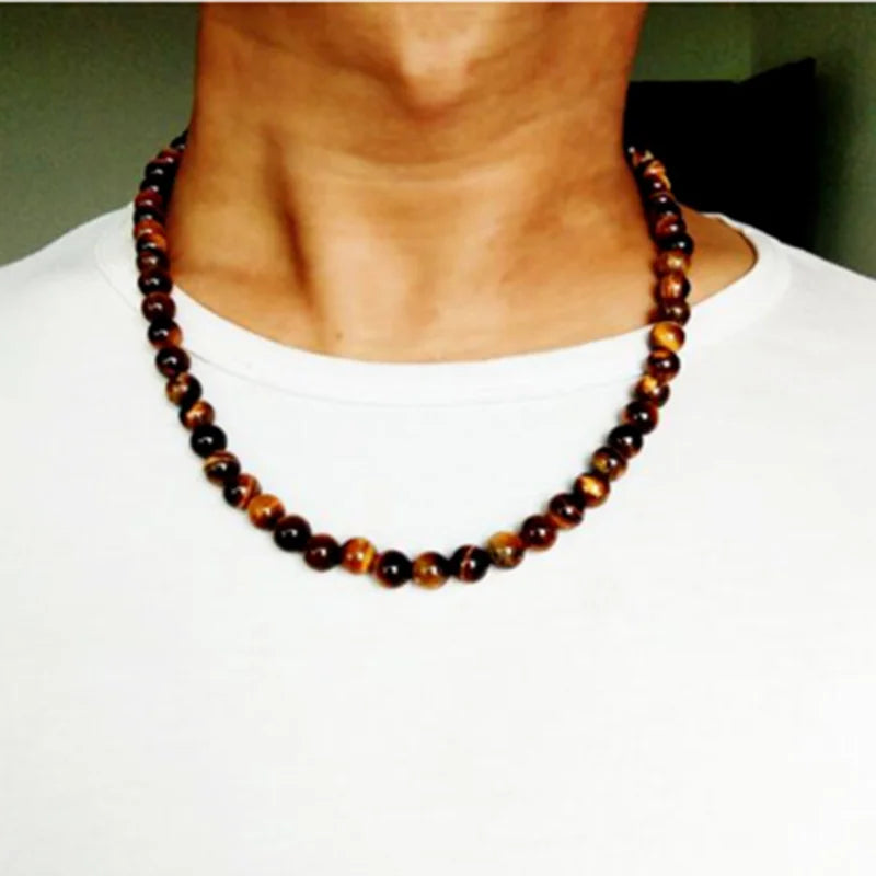 black bead necklace Yellow Tiger Eye Choker Rock Beads Necklace