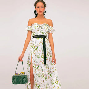 Summer Floral Off Shoulder Puff Sleeve Maxi Dress