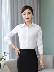 Polyester Cotton Shirts for Women Long Sleeve Blouse