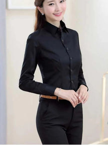 Polyester Cotton Shirts for Women Long Sleeve Blouse