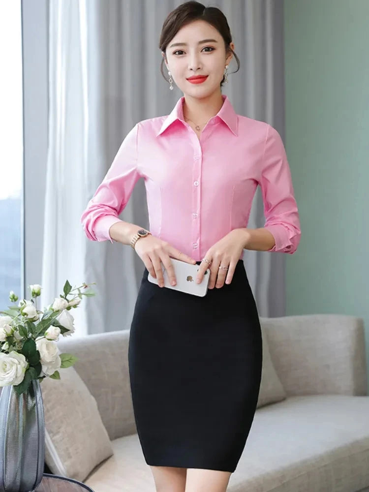 Polyester Cotton Shirts for Women Long Sleeve Blouse