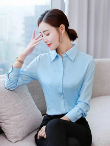 Polyester Cotton Shirts for Women Long Sleeve Blouse