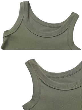 Women Ribbed Tank Top Solid Sleeveless Round Neck Top