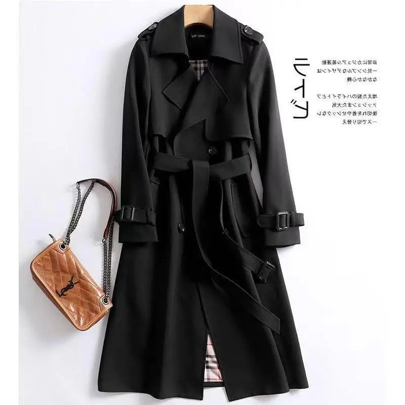 Elegant Long Windbreaker Korean Double Breasted Belt Dust Coat