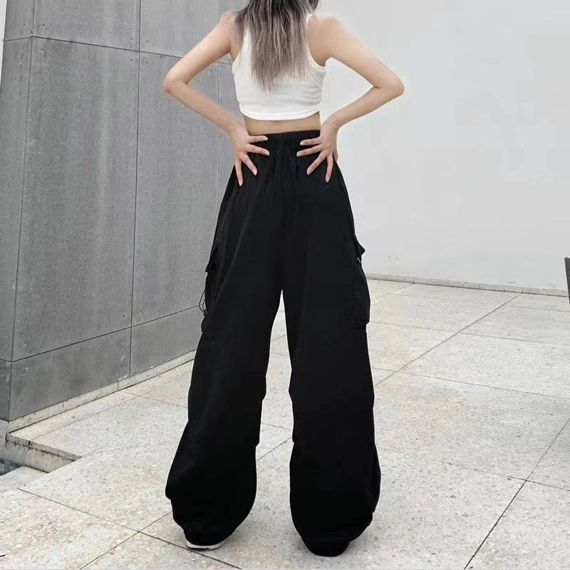 Y2K Cargo Pants Wide Leg Drawstring Oversize Pockets Joggers Trousers