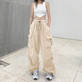 Y2K Cargo Pants Wide Leg Drawstring Oversize Pockets Joggers Trousers