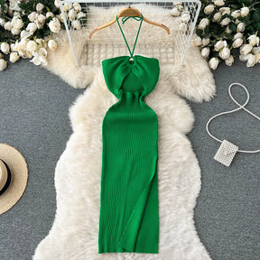 Chic Fashion Sexy Package Hips Split Knitted Summer Dress