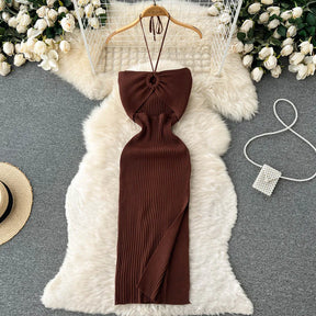 Chic Fashion Sexy Package Hips Split Knitted Summer Dress