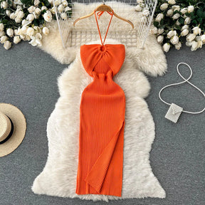 Chic Fashion Sexy Package Hips Split Knitted Summer Dress