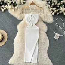 Chic Fashion Sexy Package Hips Split Knitted Summer Dress