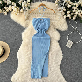 Chic Fashion Sexy Package Hips Split Knitted Summer Dress