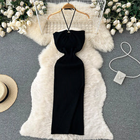 Chic Fashion Sexy Package Hips Split Knitted Summer Dress