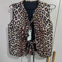 Spring/Summer V-neck Bow Decoration Fashion Leopard Pattern Vest