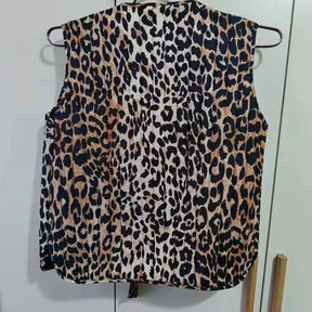 Spring/Summer V-neck Bow Decoration Fashion Leopard Pattern Vest