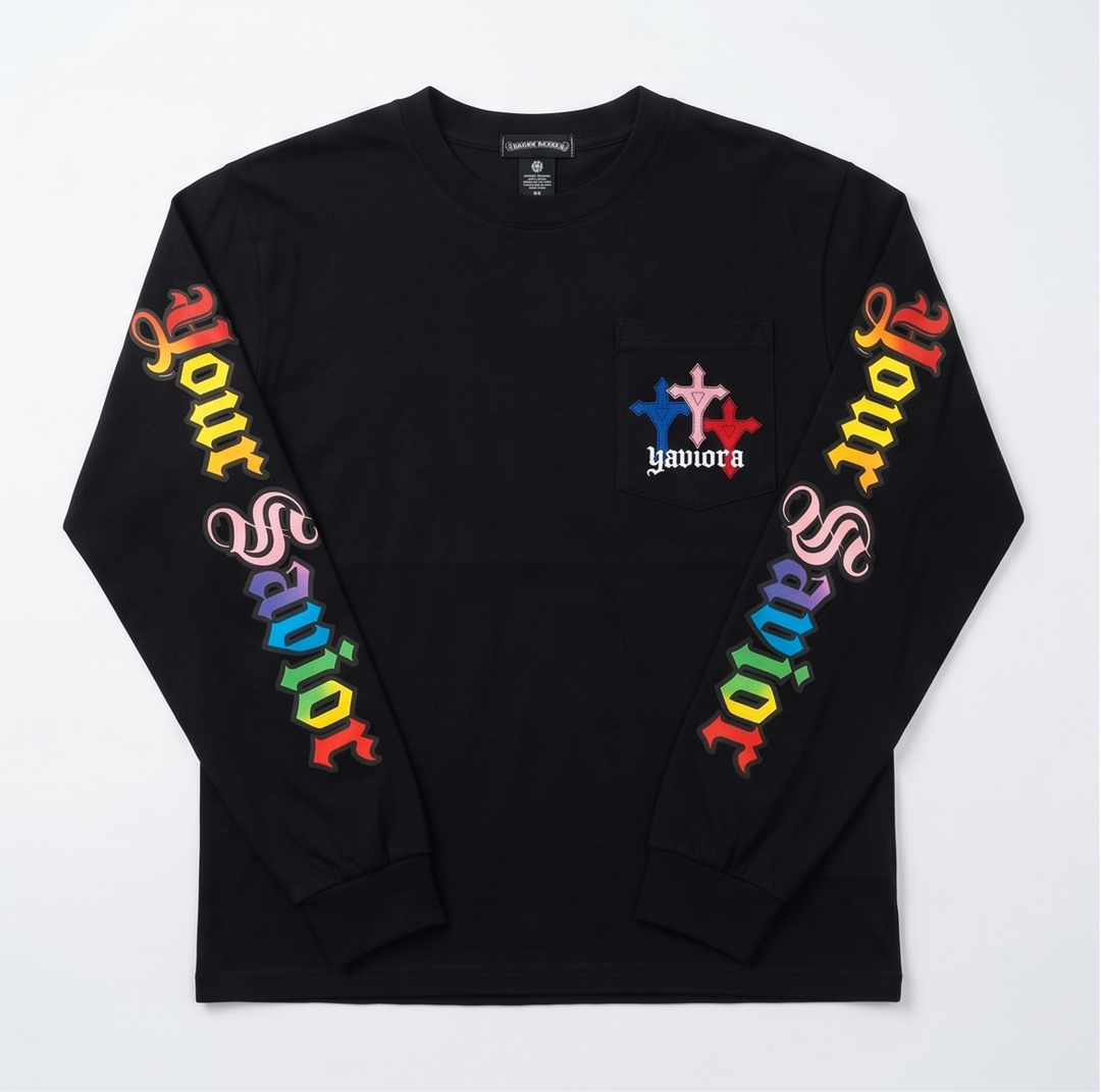 Yaviora Your Savior Gothic Rainbow Cross Print Long Sleeve T-Shirt