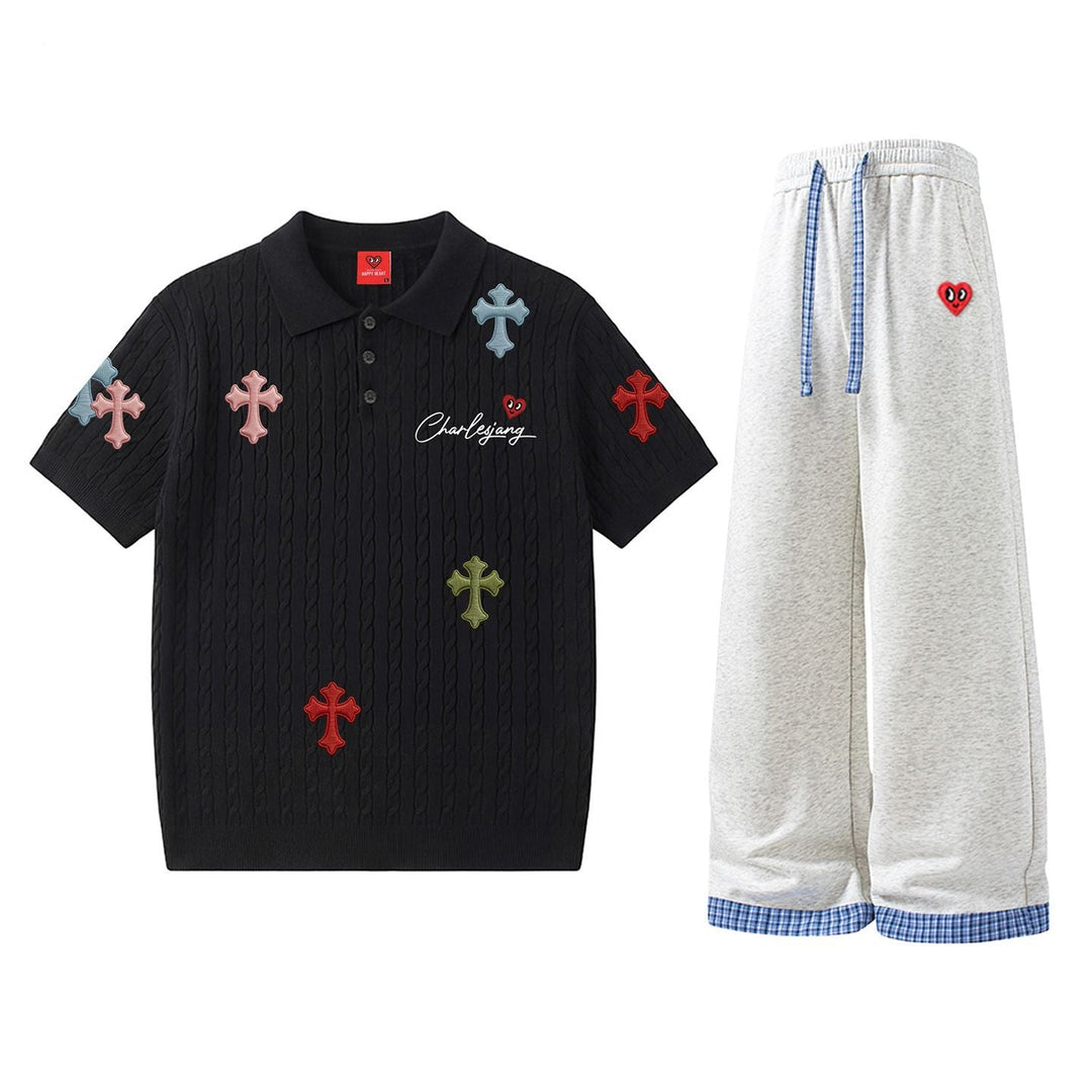 Chrome Hearts HAPPY HEART Polo Shirt with Trousers