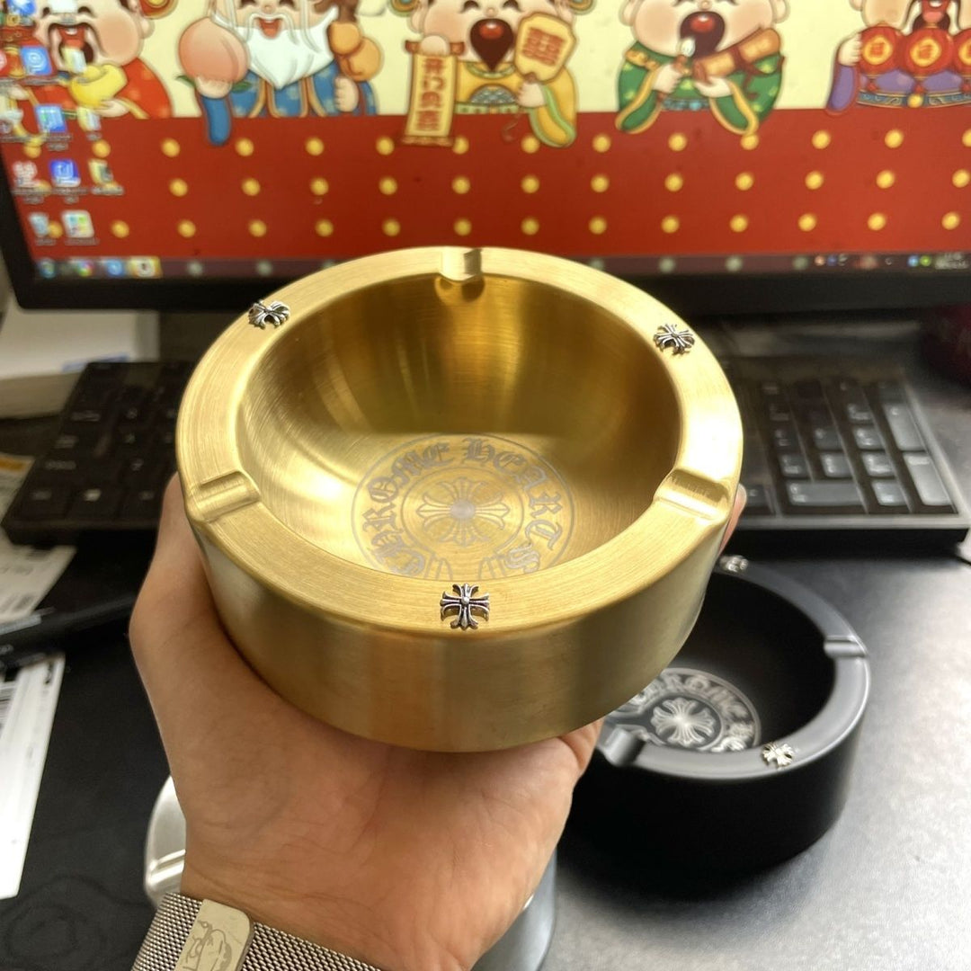 Chrome Hearts-Style Cross Stainless Steel Ashtray