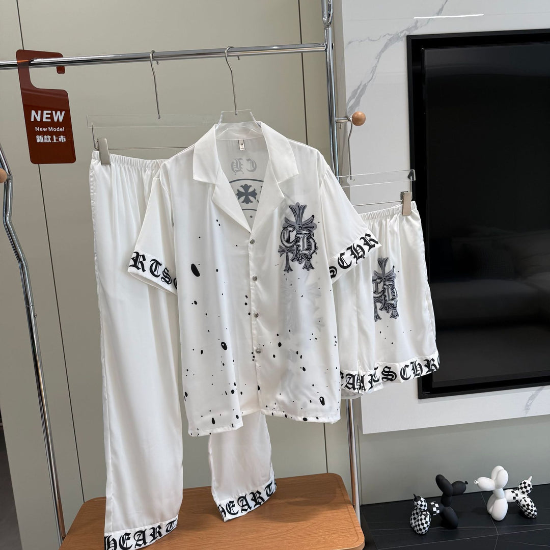 Chrome Hearts-Inspired "Ice Silk" Printed Pajama Set for Couples