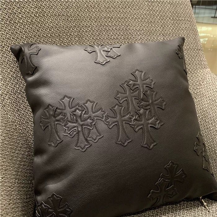 Chrome Hearts Stitched Faux Leather Throw Pillow Includes Insert