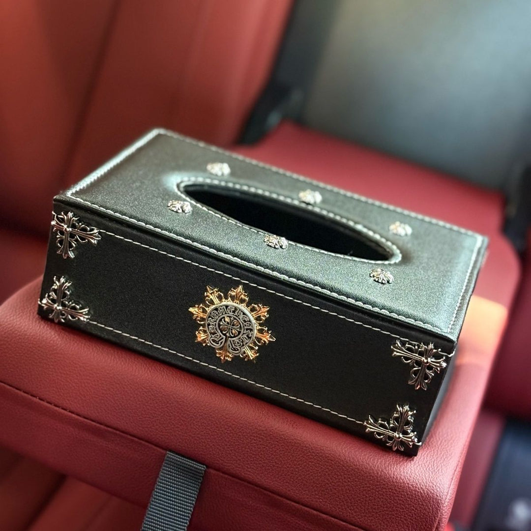 Chrome Hearts-Style Leather Tissue Box