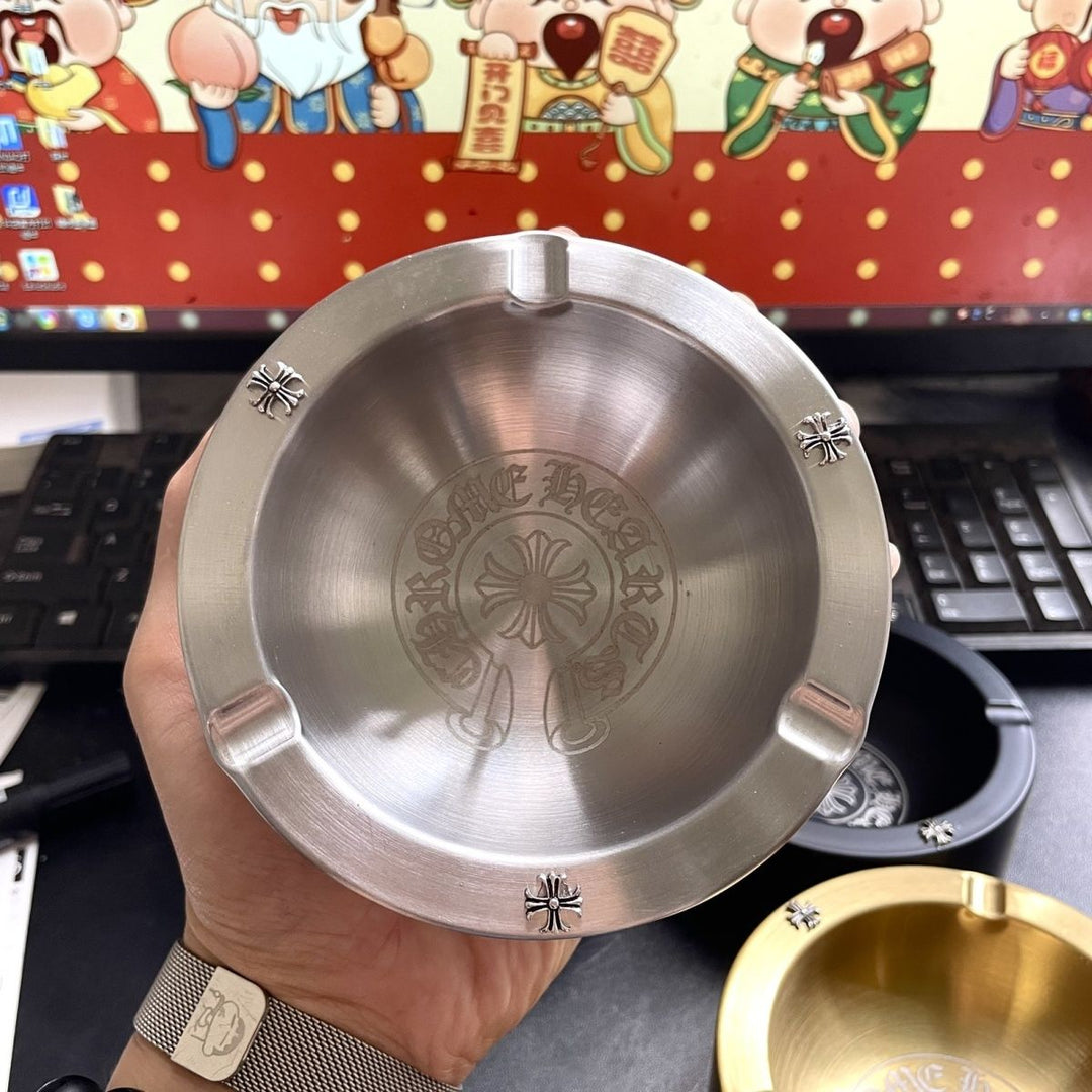 Chrome Hearts-Style Cross Stainless Steel Ashtray