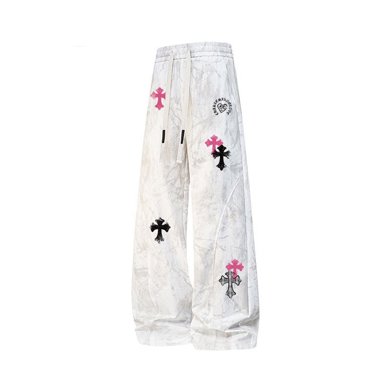 Chrome Hearts Heart & Cross Print Casual Pants