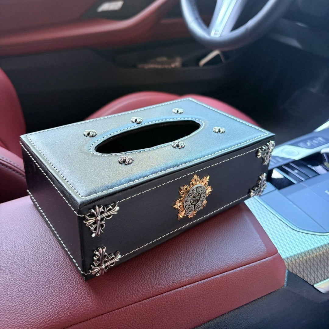 Chrome Hearts-Style Leather Tissue Box