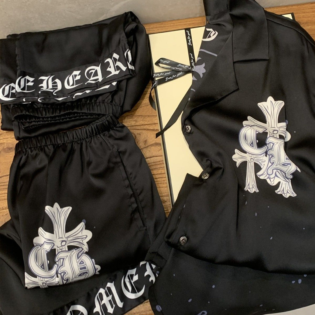 Chrome Hearts-Inspired Ink-Style Print "Ice Silk" Pajamas