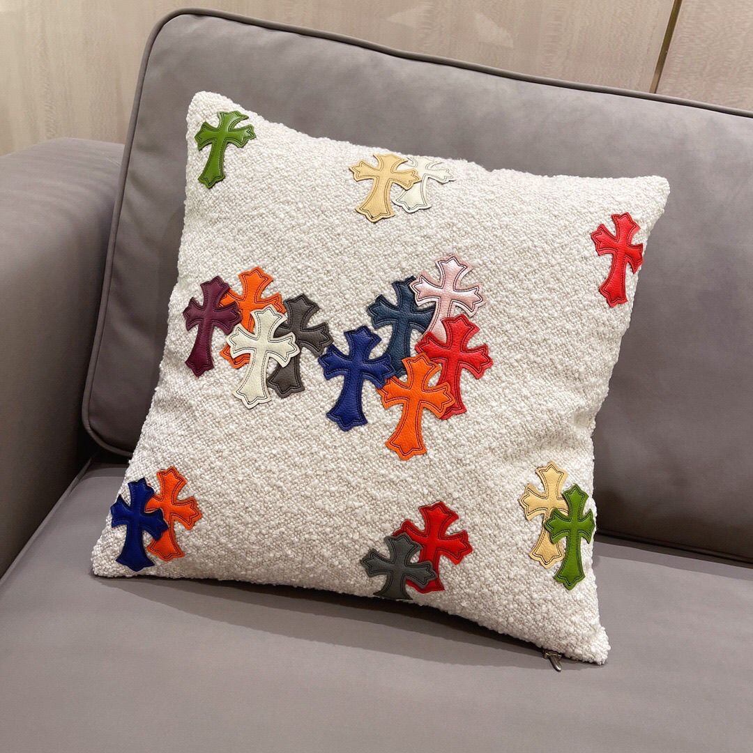 Chrome Hearts Stitched Faux Leather Throw Pillow Includes Insert