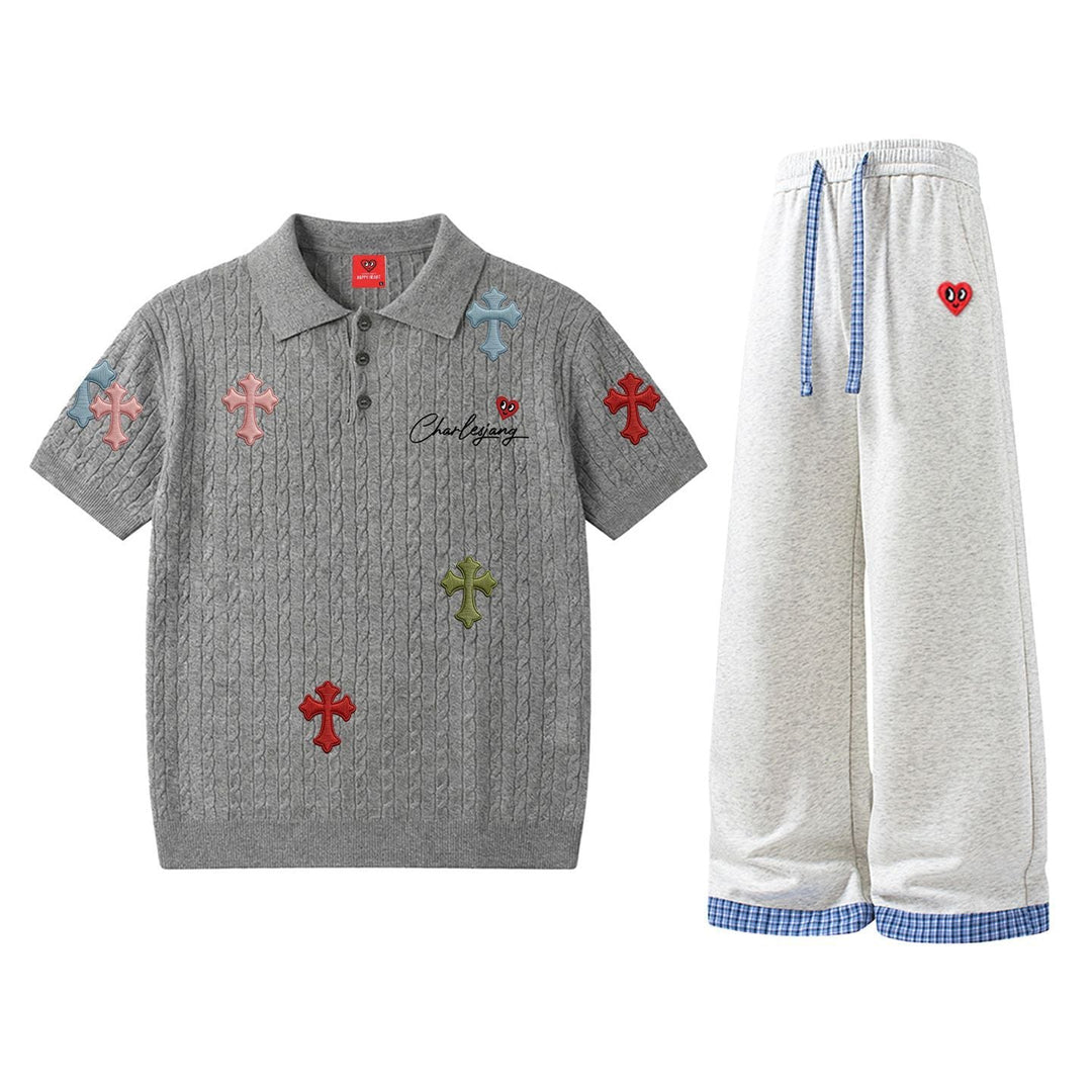 Chrome Hearts HAPPY HEART Polo Shirt with Trousers