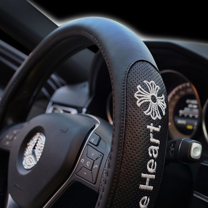 Chrome Hearts Leather Steering Wheel Cover with Embroidery